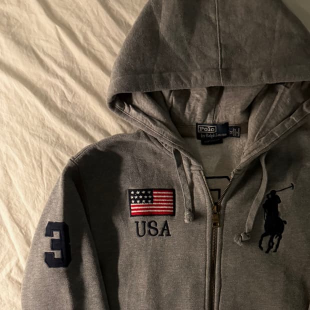 폴로 빅포니 성조기 후드집업 다크그레이