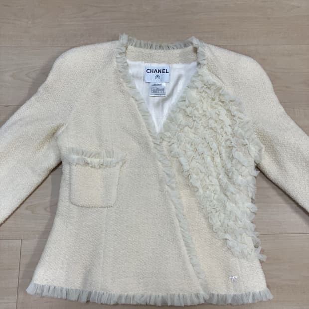 chanel 샤넬 아이보리 트위드 쉬폰 자켓