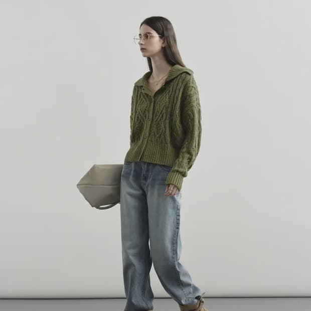 몽돌 피셔맨 케이블 카라 가디건 올리브
