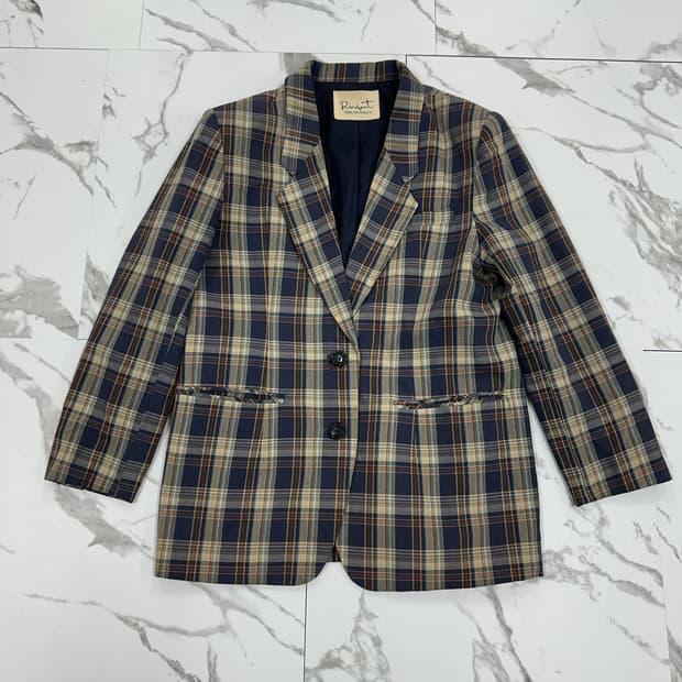 일본 빈티지 체크 투버튼 블레이저