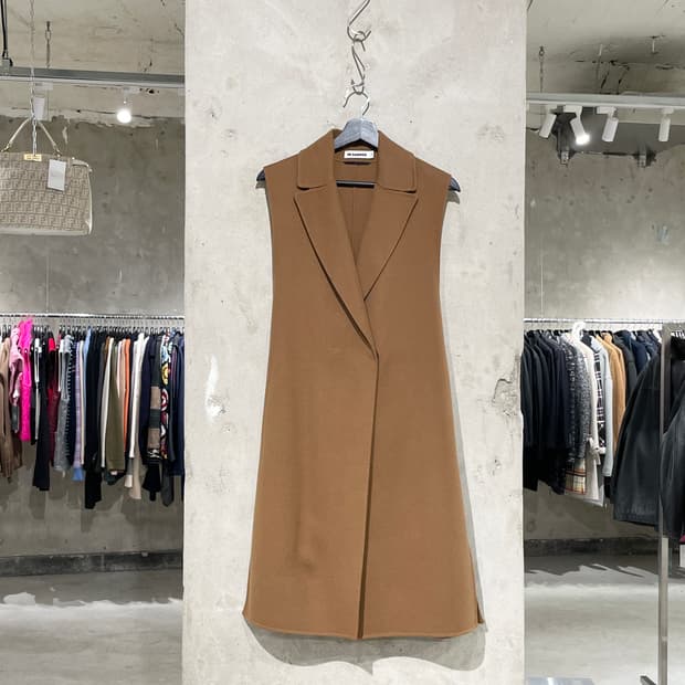 질샌더 카멜 울 캐시미어 롱 베스트