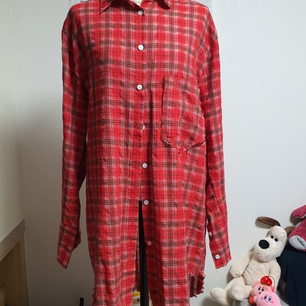 [빈티지] 크리스마스 레드그린 체크 롱 남방 셔츠