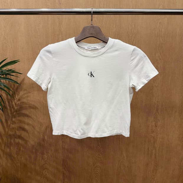 캘빈클라인 진스 반팔티셔츠 CK 미니 로고 크롭 디테일 화이트