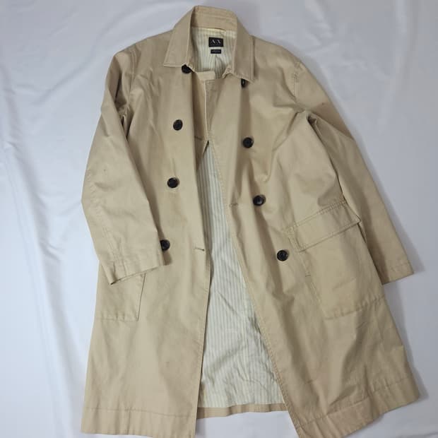 아르마니 익스체인지 쉘 코튼 트렌치 롱코트 자켓 빈티지 베이지 M