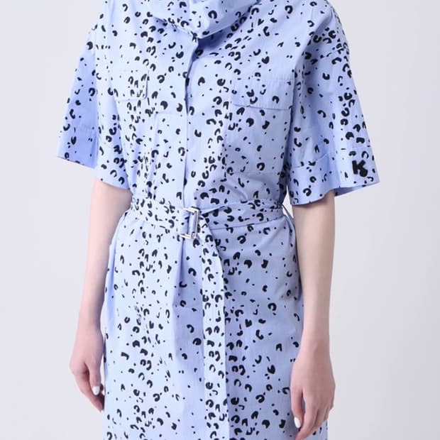 KENZO 겐조 블루 치타 프린트 하이넥 원피스 36