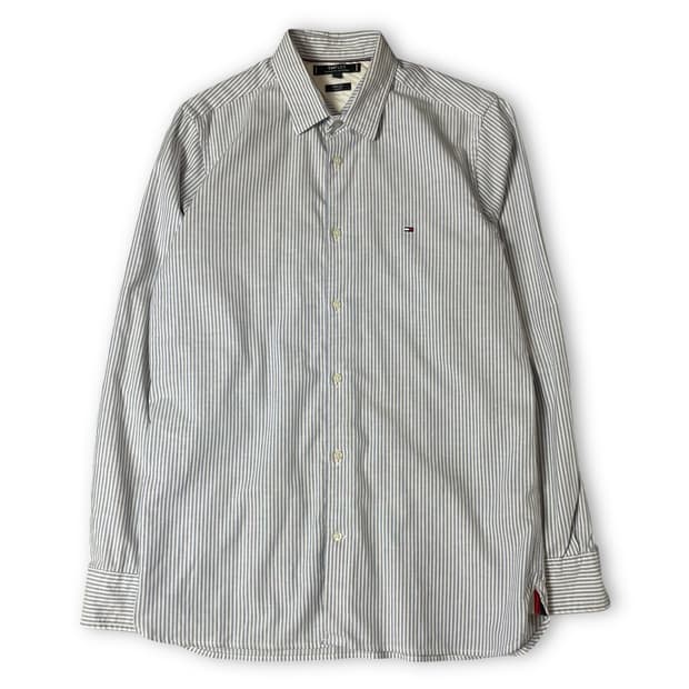 타미힐피거 자수로고 블루 스트라이프 긴팔 셔츠 슬림핏 M