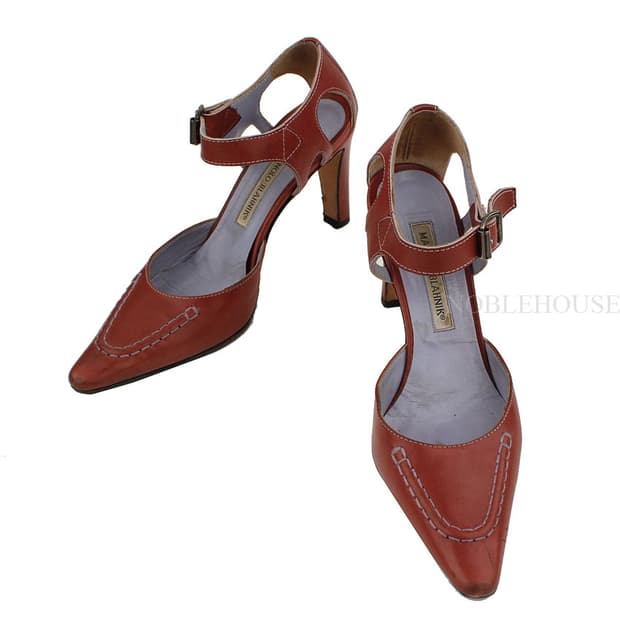 마놀로블라닉 레드카멜 스티치 앵클스트랩 펌프스 36 1/2