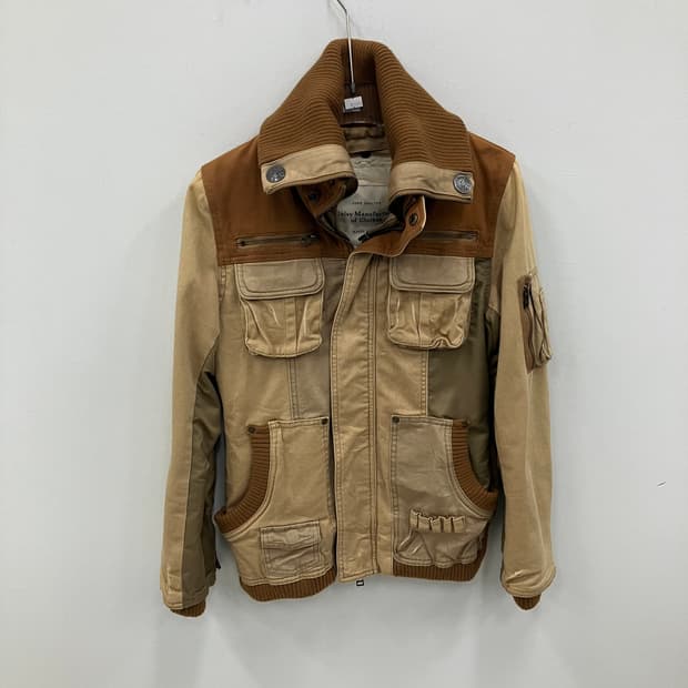 VTG 빈티지 배색 유틸리티 니트 하이넥 집업 블루종 M