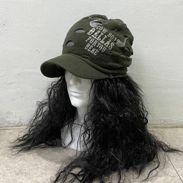 damage khaki knit cap