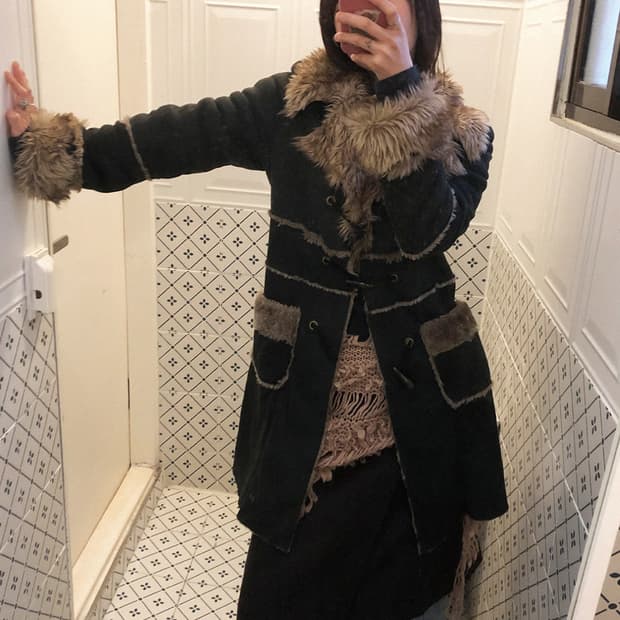 vintage suede fur duffel coat