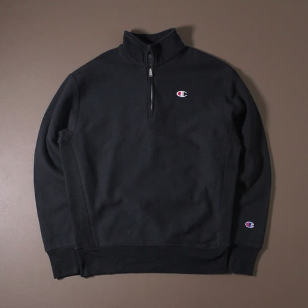 Champion 챔피온 블랙 리버스 기모 하프집업 