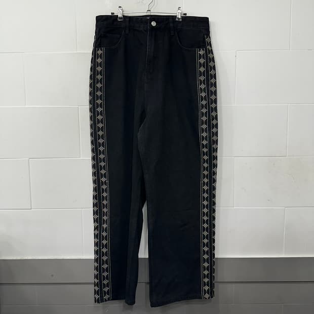 자수 와이드 데님팬츠