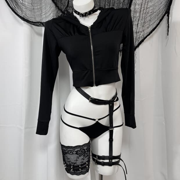 glitter crop hood zip-up