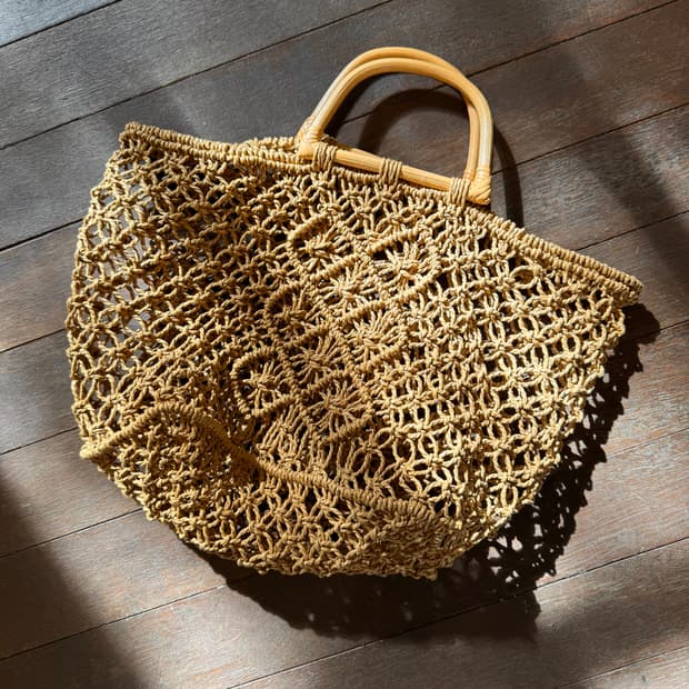 천연 우드 핸들 마크라메 네트백 / 빈티지 라탄백