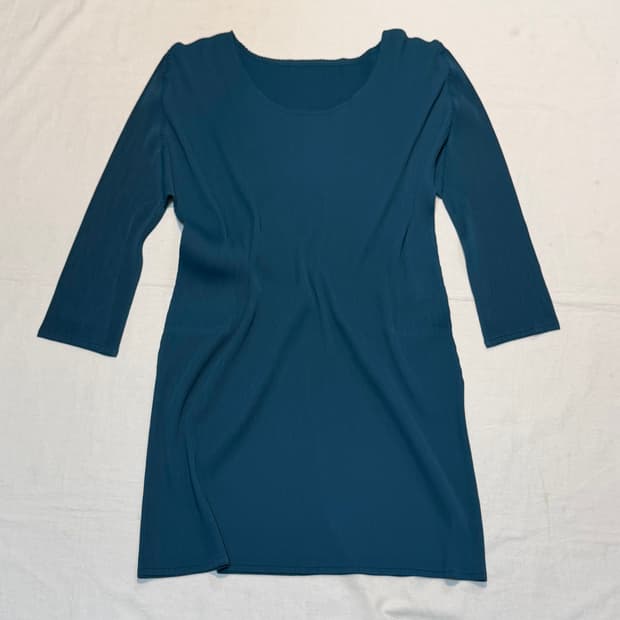 플리츠플리즈 블라우스 라운드넥 탑 블루