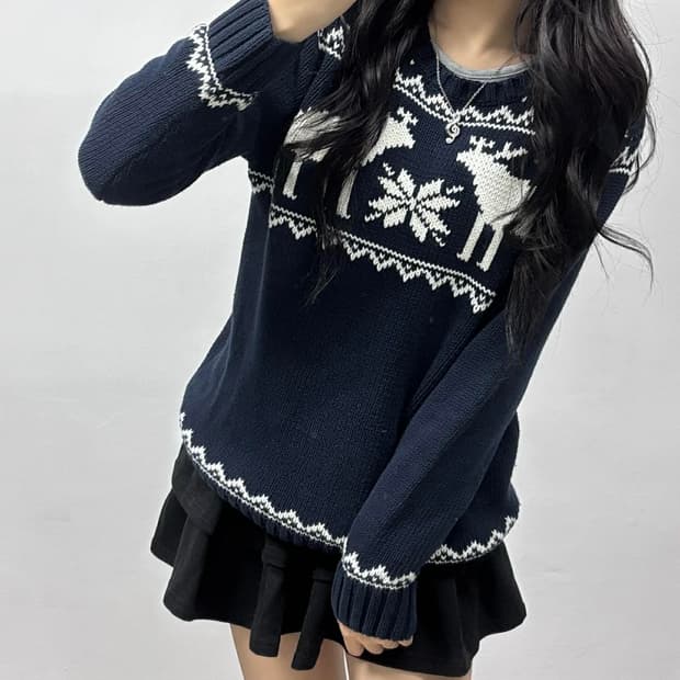 아베크롬비 노르딕 네이비 걸즈 크루넥 스웨터 니트(XL)