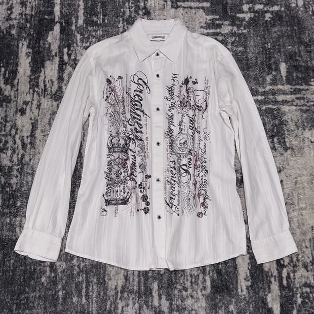 {UNKNOWN} Punk Graphic Striped Shirt 