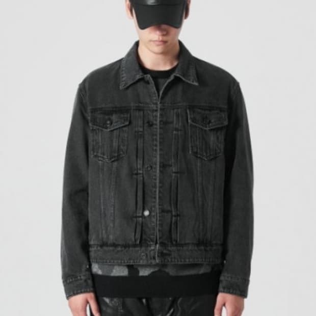 [46(100)] 준지 흑청 데님 트러커 자켓