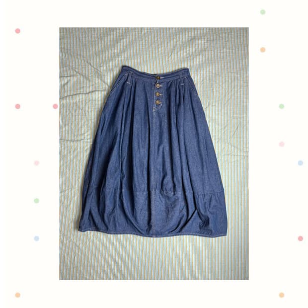 데님 벌룬핏 롱 스커트