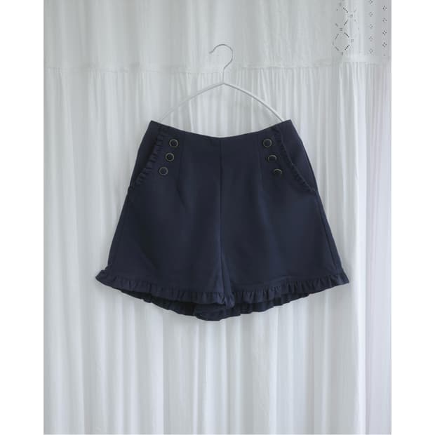 Frill button navy shorts