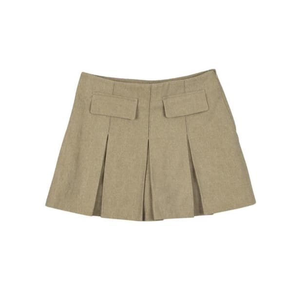 포켓 플리츠 미니스커트 베이지