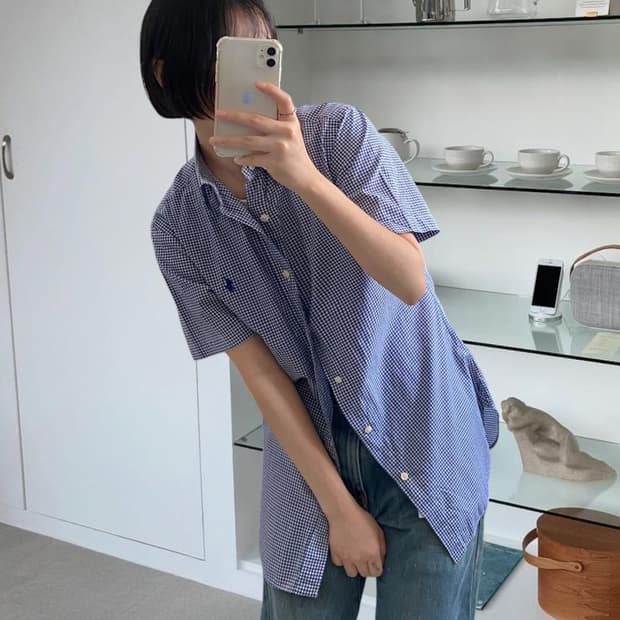 폴로 랄프로렌 체크 1/2 셔츠 (Woman L)