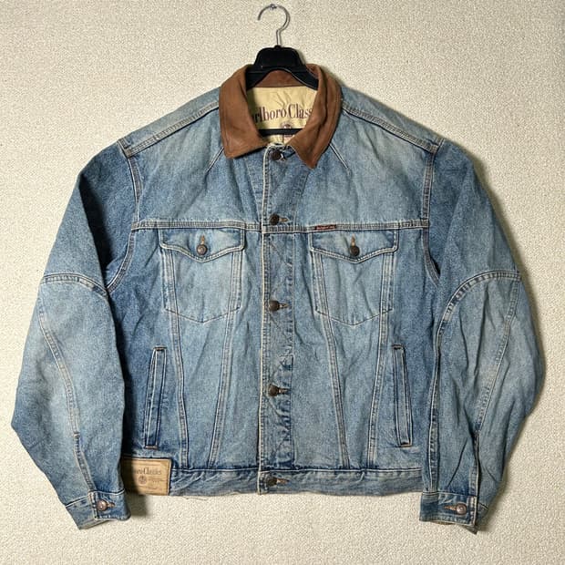 (XL) 90s 말보로 클래식 레더넥 데님 자켓