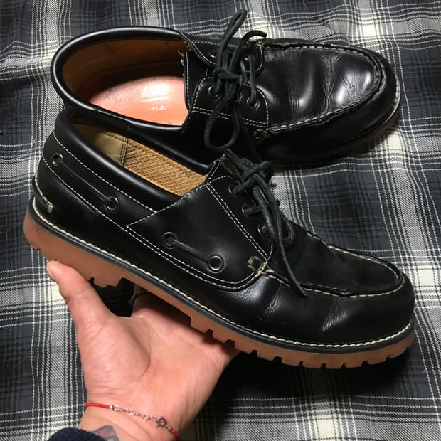 00s 재팬 리얼 카우레더 검솔 보트슈즈 블랙