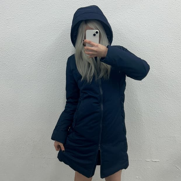 룰로레몬 네이비 후드 구스다운 롱패딩