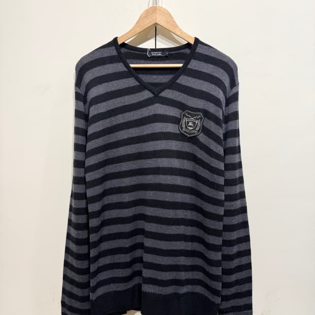 버버리 블랙라벨 스트라이프 울 니트 스웨터