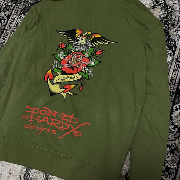 에드하디 올리브 그린 빅로고 후드집업