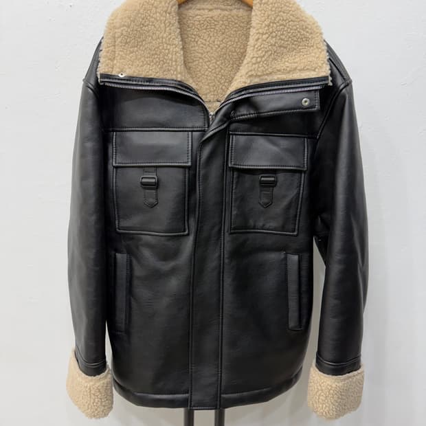 정품) 스페로네 남성 블랙 무스탕 가죽 자켓 XL