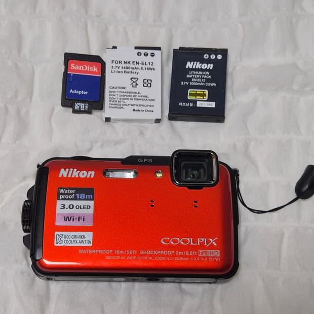 ​[A급/Wi-Fi] 니콘 쿨픽스 AW110s 오렌지 🧡 배터리 2개