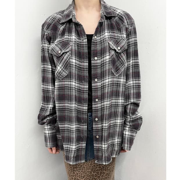 펑크 체크 버튼 셔츠