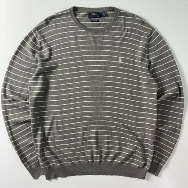 Polo  폴로 랄프로렌 자수 피마코튼 그레이 스트라이프 니트