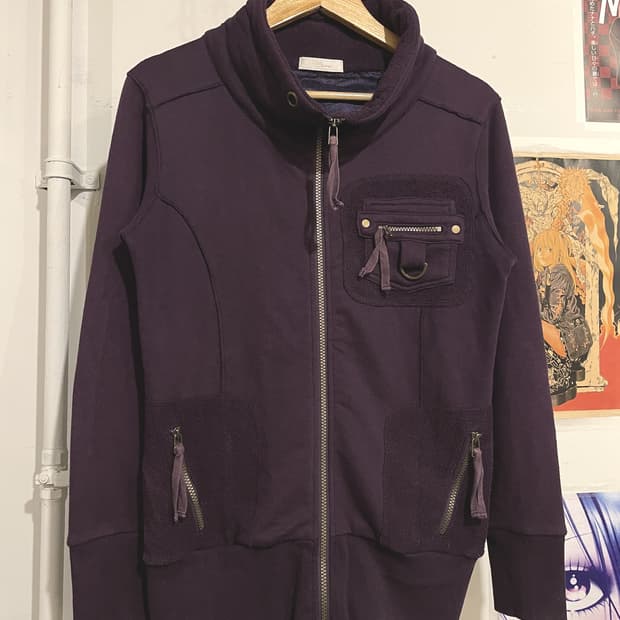 하이넥 골지 퍼플 집업 y2k