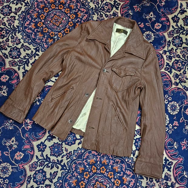 X frm in Japan 고트 레더 빅 카라넥 브라운 웨스턴 자켓