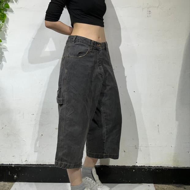 일본 빈티지 흑청 카펜터 워싱 데님 버뮤다 팬츠 반바지 M
