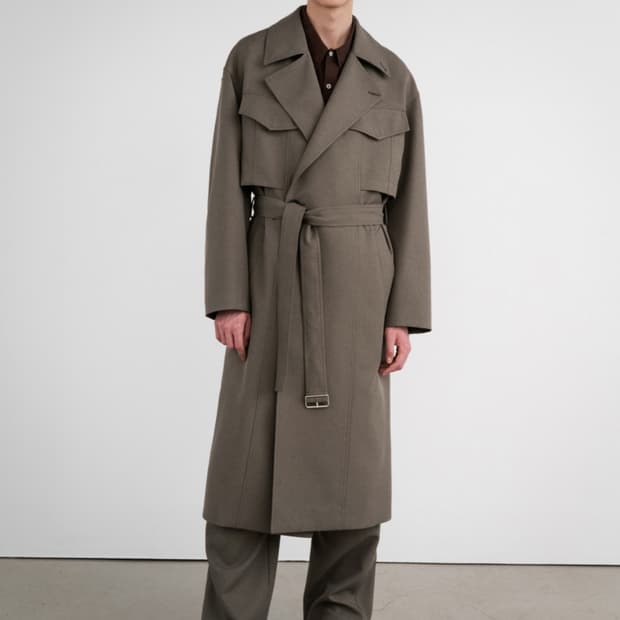 [인사일런스]SASAKI 더블 포켓 트렌치코트 MELANGE BROWN 