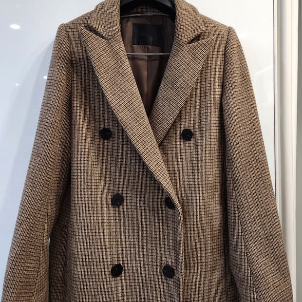 OZOC 더블버튼체크울코트