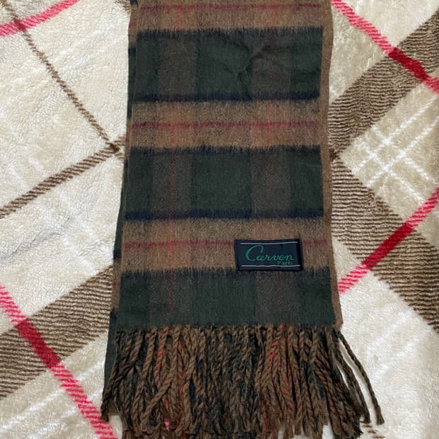 Carven 카르벵 paris 캐시울 타탄 체크 머플러 브라운&카키