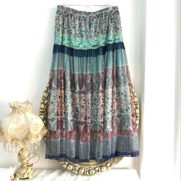 mint lace paisley pattern long skirt