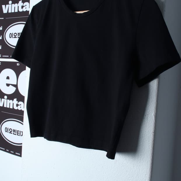 W(XL) 자라 반팔 티셔츠 무지 블랙 크롭-H35576