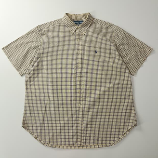 CK455 2XL 폴로 00s 옐로우블루 마이크로체크 반팔 셔츠 남방