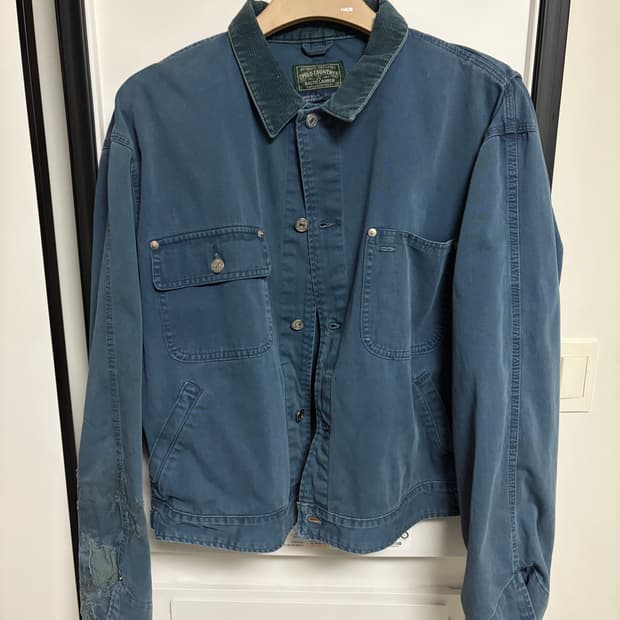 [L] 80s 빈티지 폴로 덩가리 자켓 블루 보로 디테일 polo