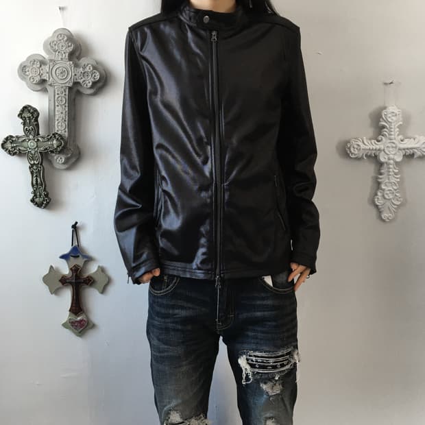 Glossy high neck zip up