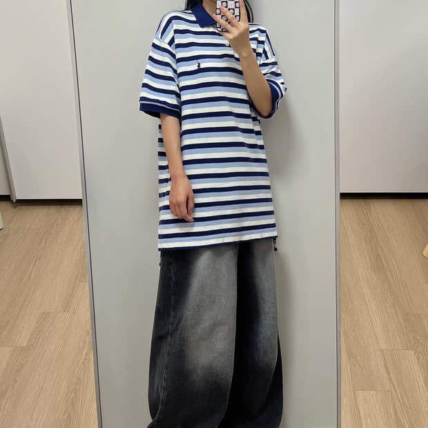 폴로 랄프로렌 스트라이프 코튼 카라 반팔티