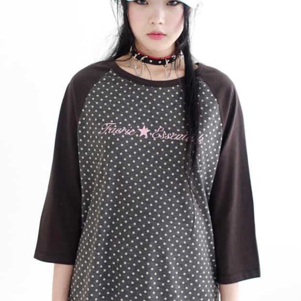 샵페어리 도트 레글런 슬리브 탑 티셔츠 dot raglan