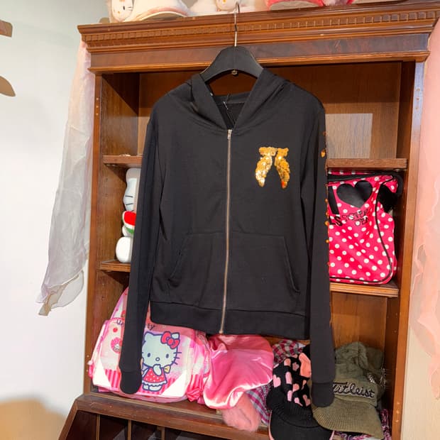 스팽글 백 윙포인트 후드집업