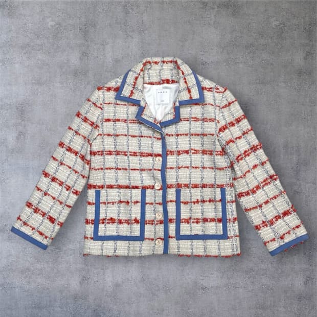 산드로 Sandro 아이보리 멀티 체크 트위드 싱글 자켓 36